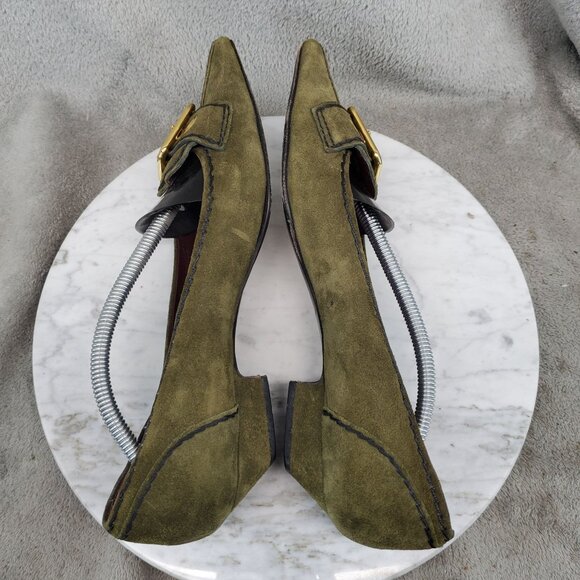 Prada Shoes Womens EU 37 US 7 Olive Green Suede Kitten Heel *Read* - Picture 9 of 10